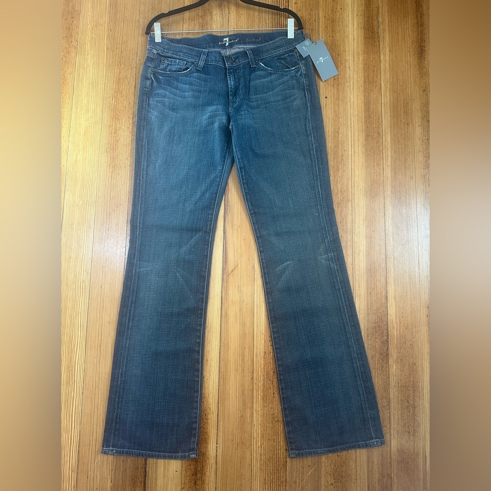 7 For All Mankind Blue Boot Cut Jeans with Swarovski Crystal Accents
